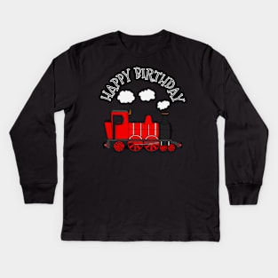 Steam Train Happy Birthday Rail Enthusiast (Red) Kids Long Sleeve T-Shirt